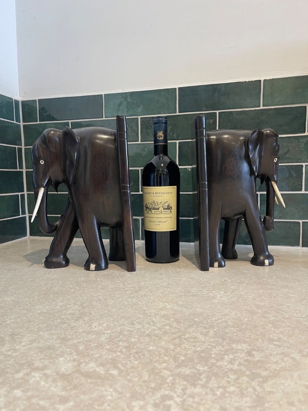 Ceylonese Ebony elephant bookends 
