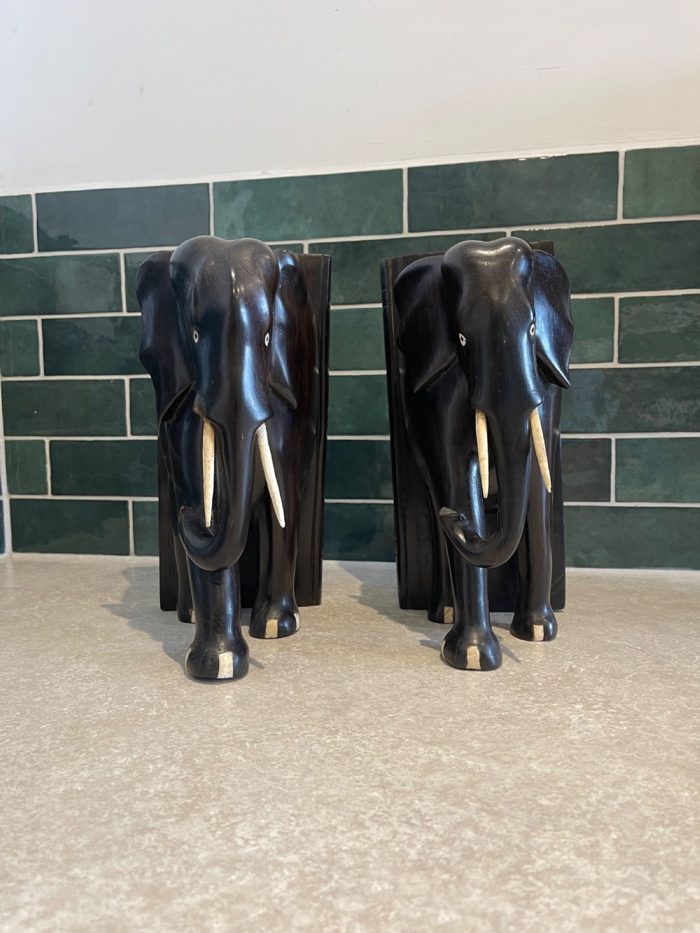Ceylonese Ebony elephant bookends  View III