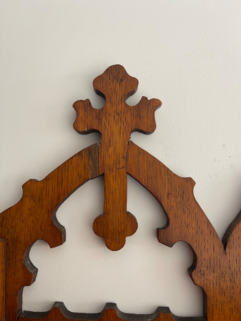 Gothic oak hanging wall shelf  View II