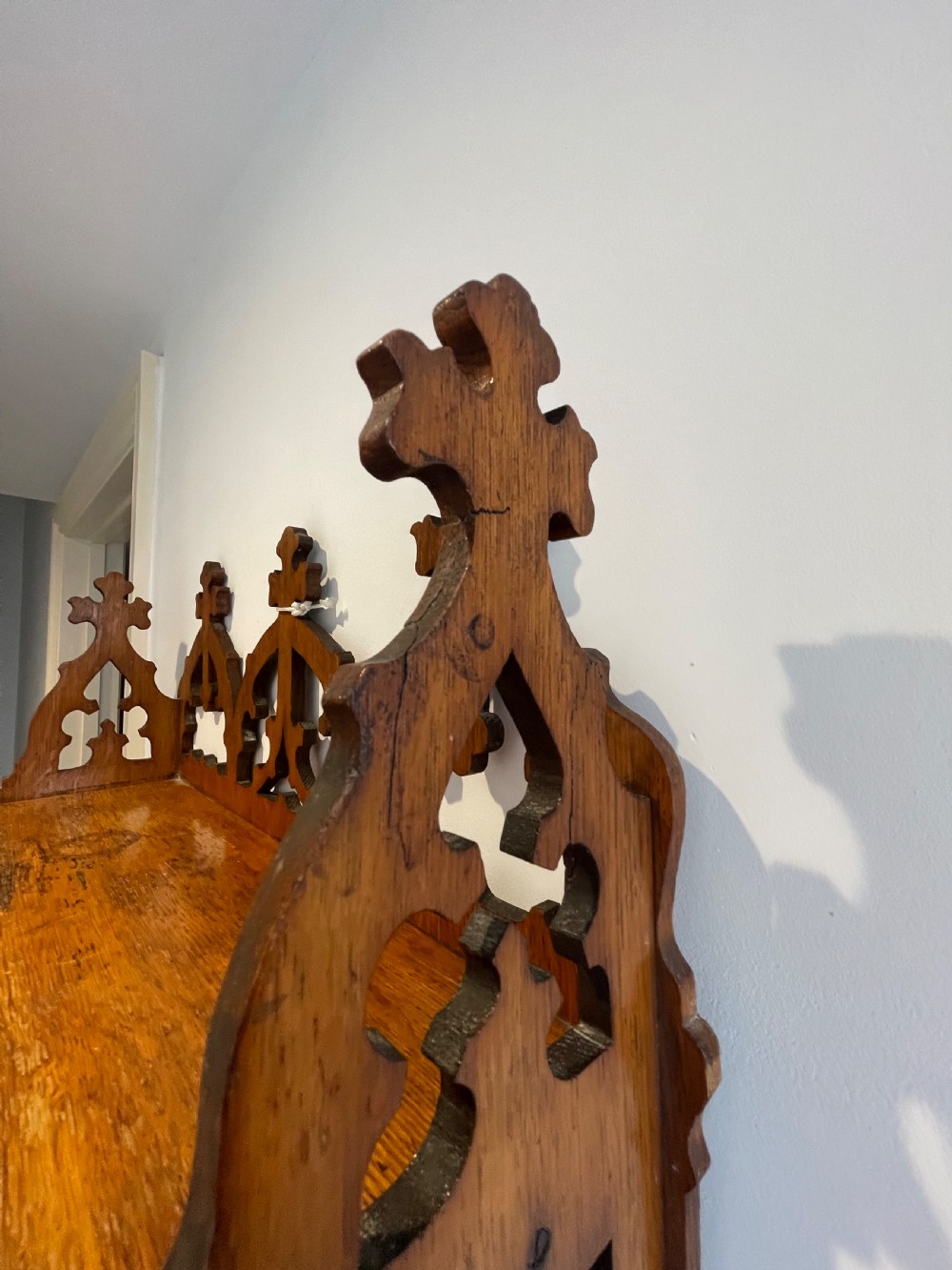 Gothic oak hanging wall shelf  View III