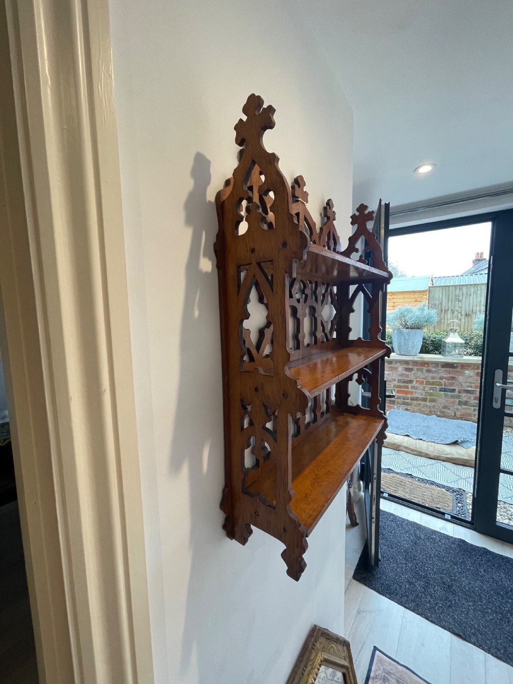 Gothic oak hanging wall shelf  View IV