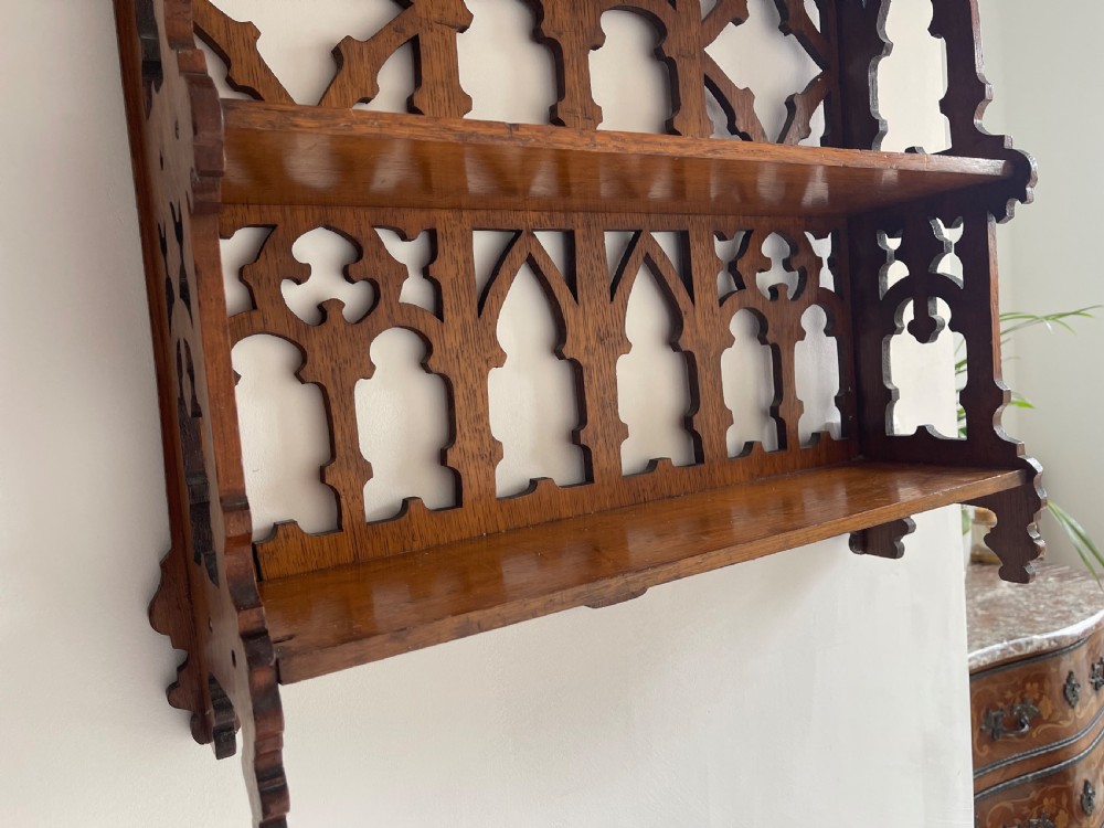 Gothic oak hanging wall shelf  View V