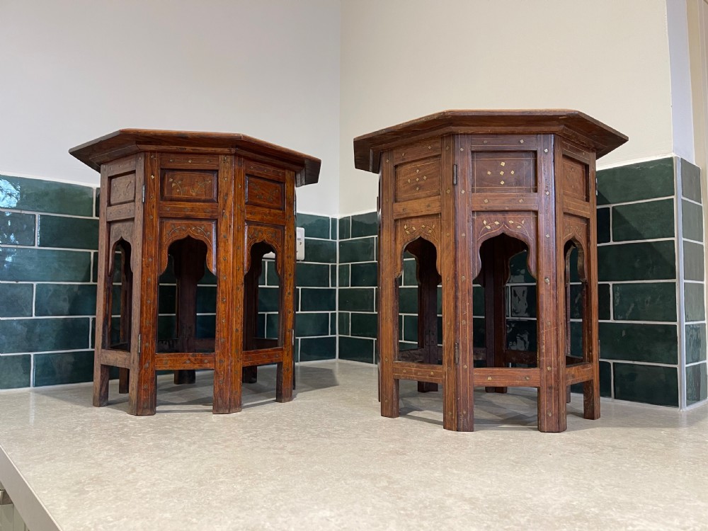 Matched Pair of brass inlaid Hoshiarpur tables  View II
