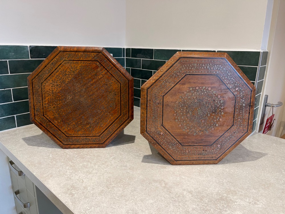 Matched Pair of brass inlaid Hoshiarpur tables  View III
