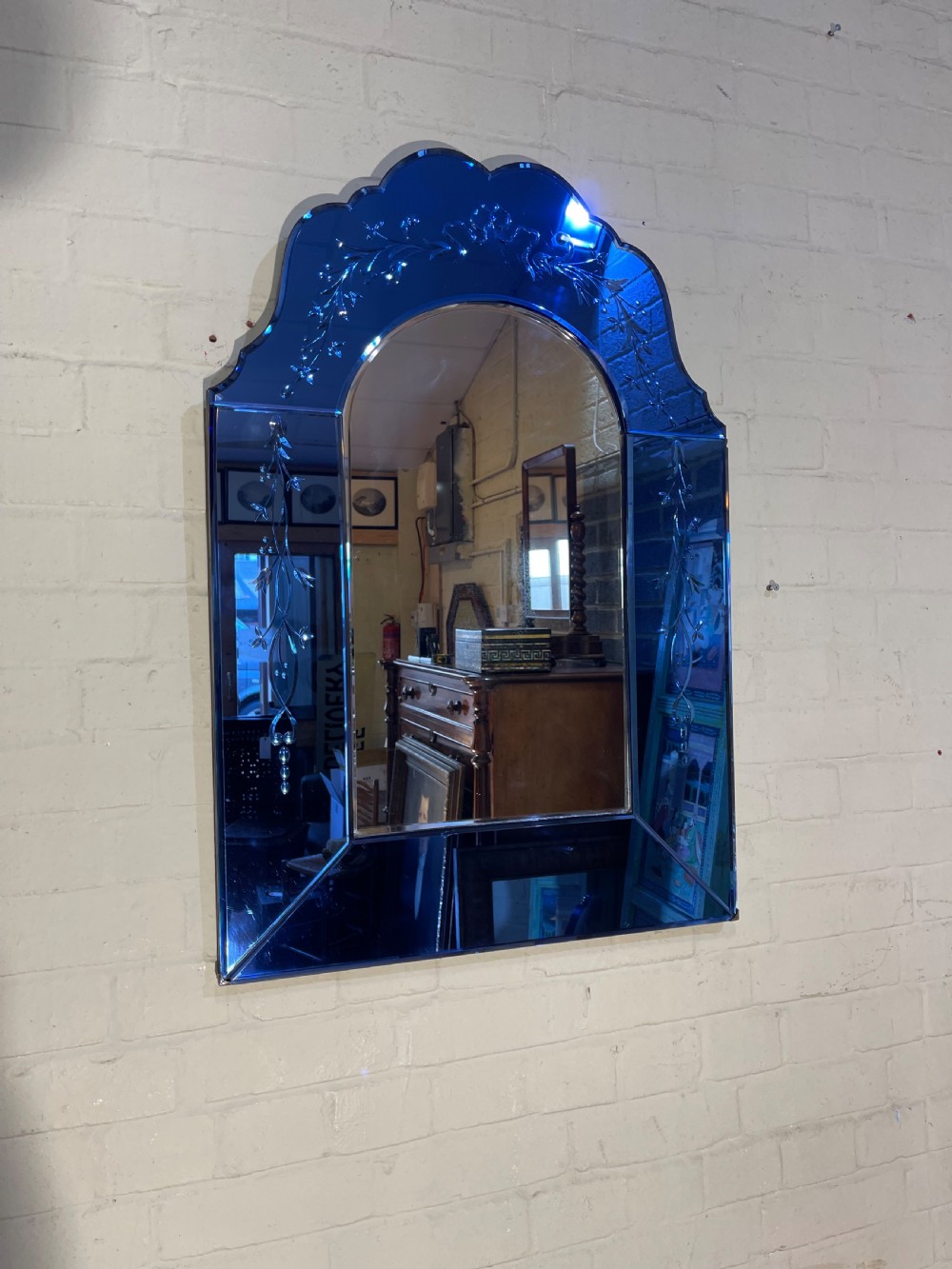 Art deco period blue glass mirror 