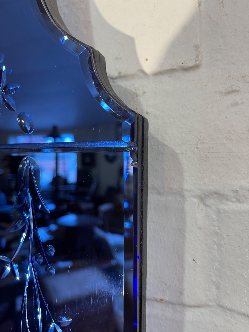 Art deco period blue glass mirror  View III