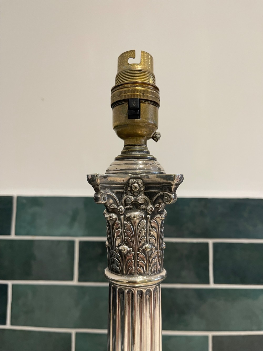 Silver plated Corinthian column lamp.  View III