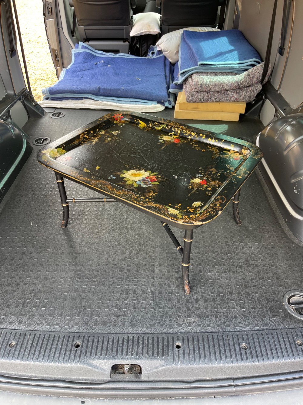 Papier-mache tray on stand 