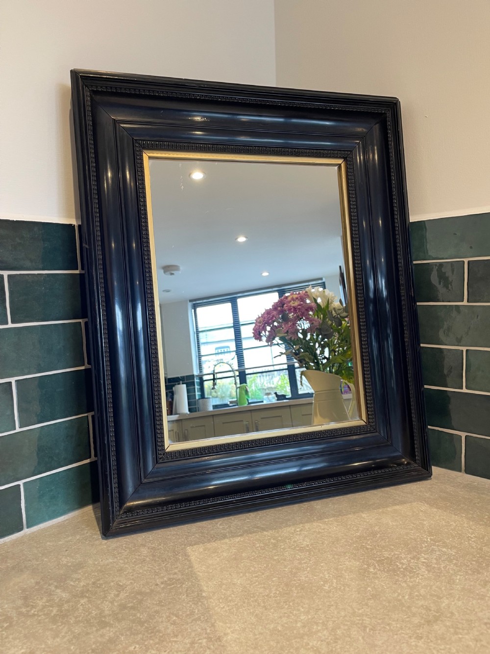 Ebonised ripple frame mirror 