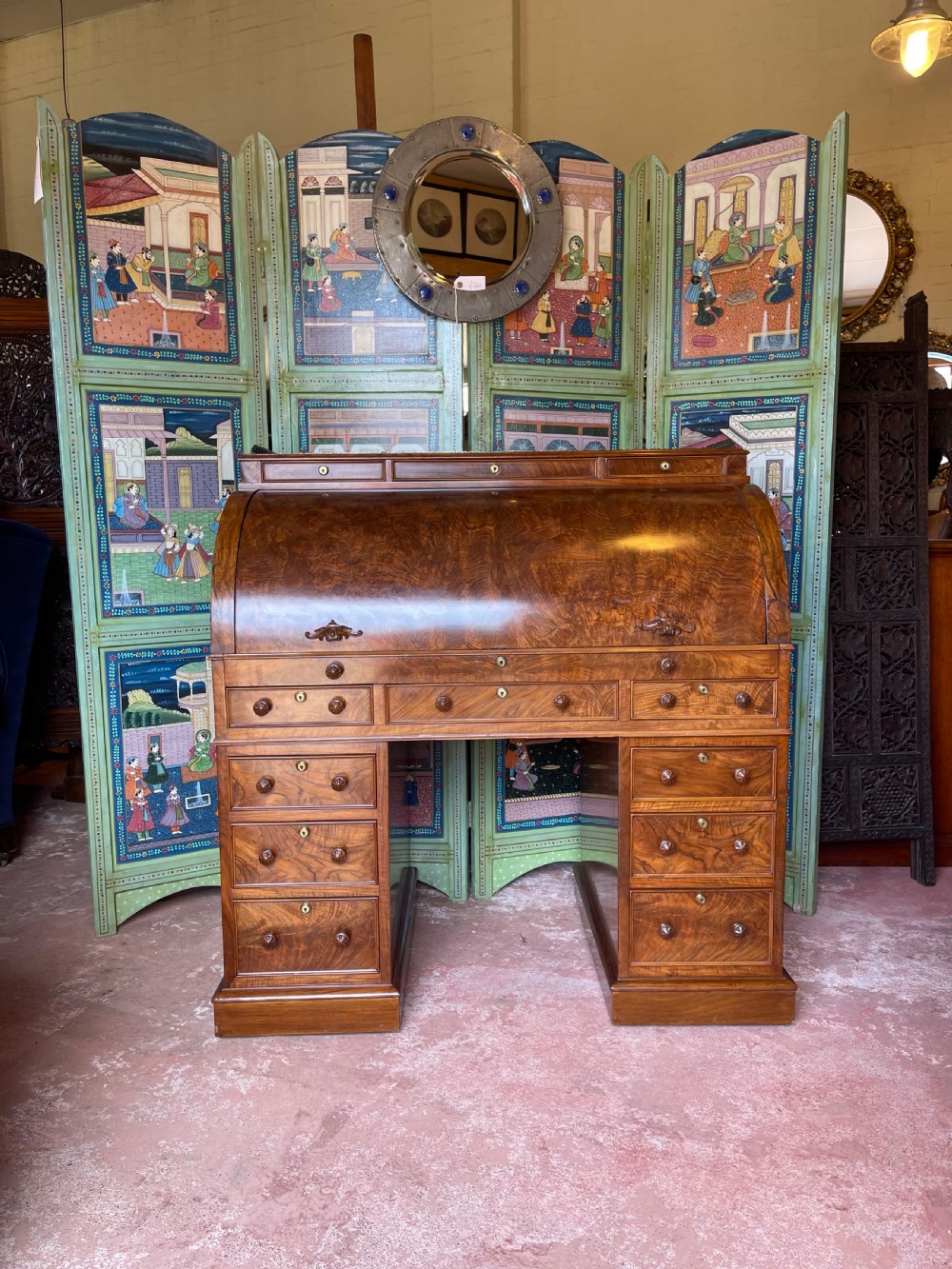 Fine walnut cylinder bureau  View IV