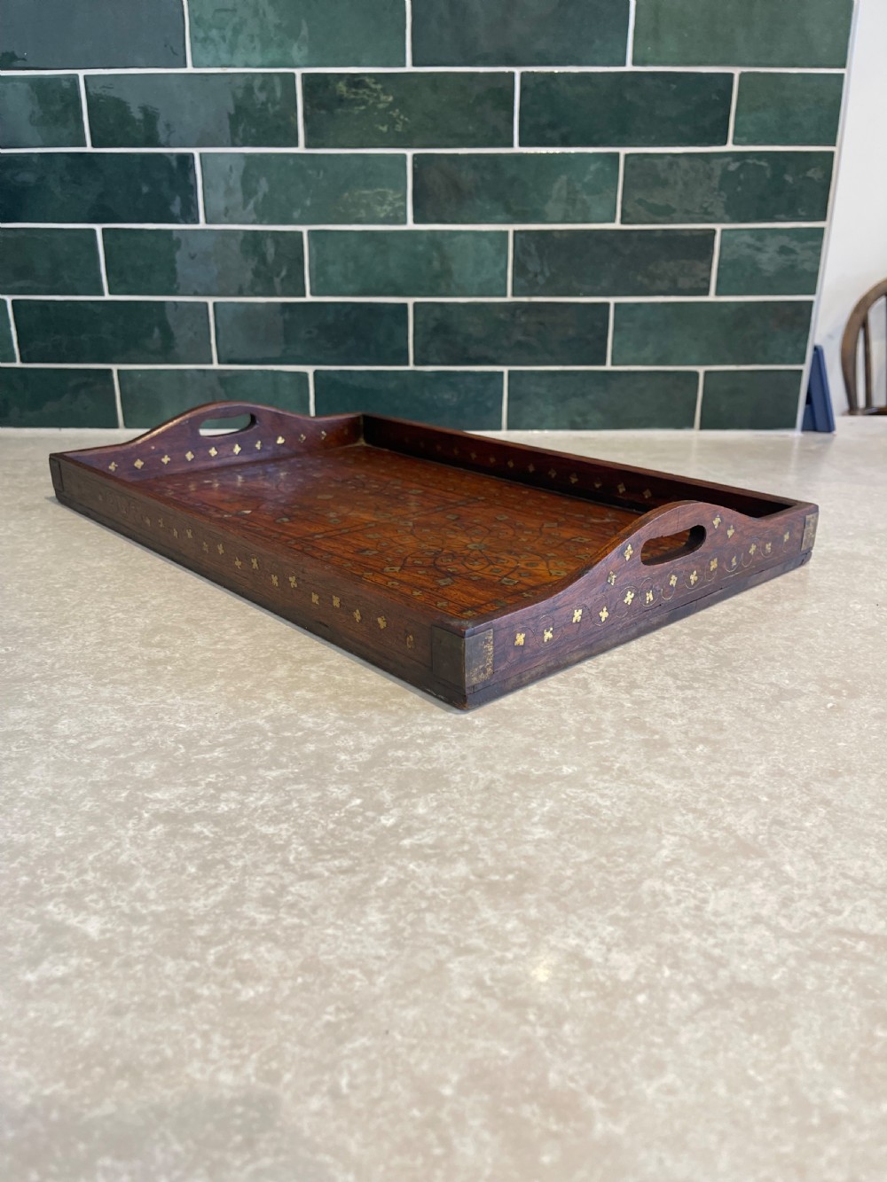 Brass inlaid Hoshiarpur tray  View II