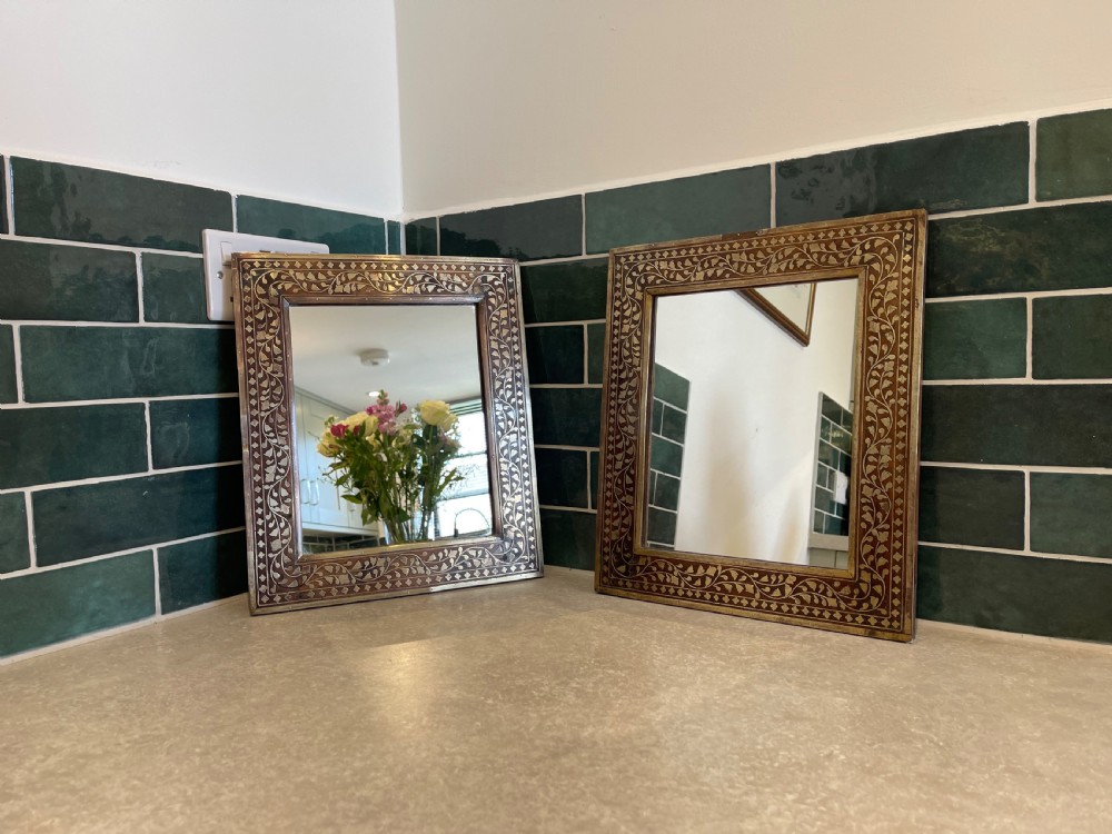 Pair of brass inlaid Hoshiarpur mirrors 