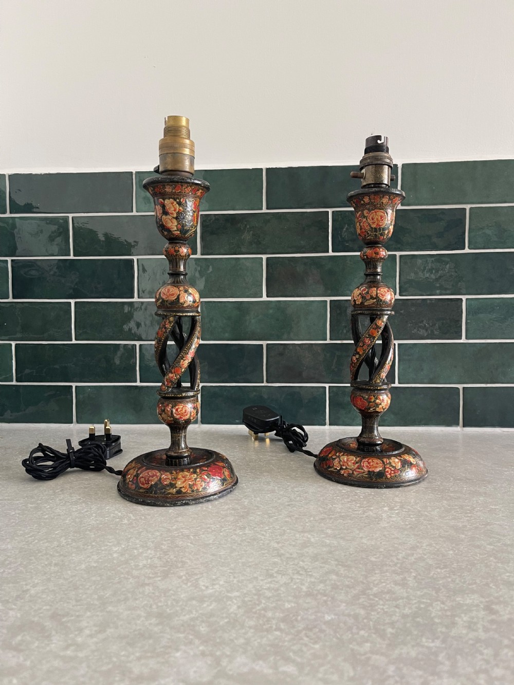 Pair of Kashmiri lamps 