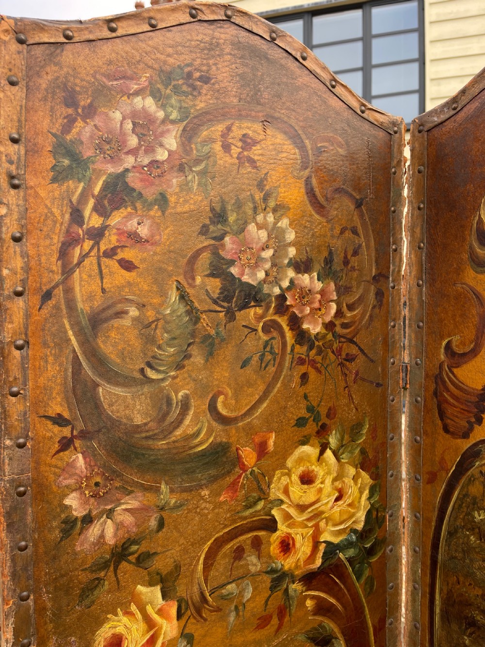Painted leather screen View IV