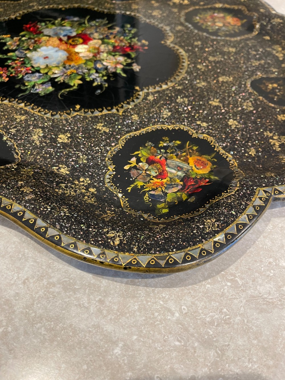Set of three papier mache trays View III