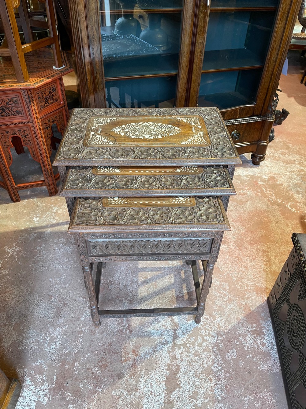 Nest of three Kashmiri tables
