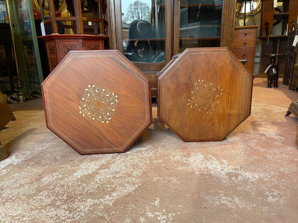 Pair of brass inlaid Indian tables  View V