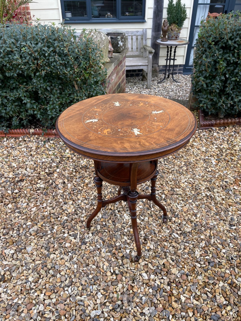Late Victorian bone inlaid rosewood table 