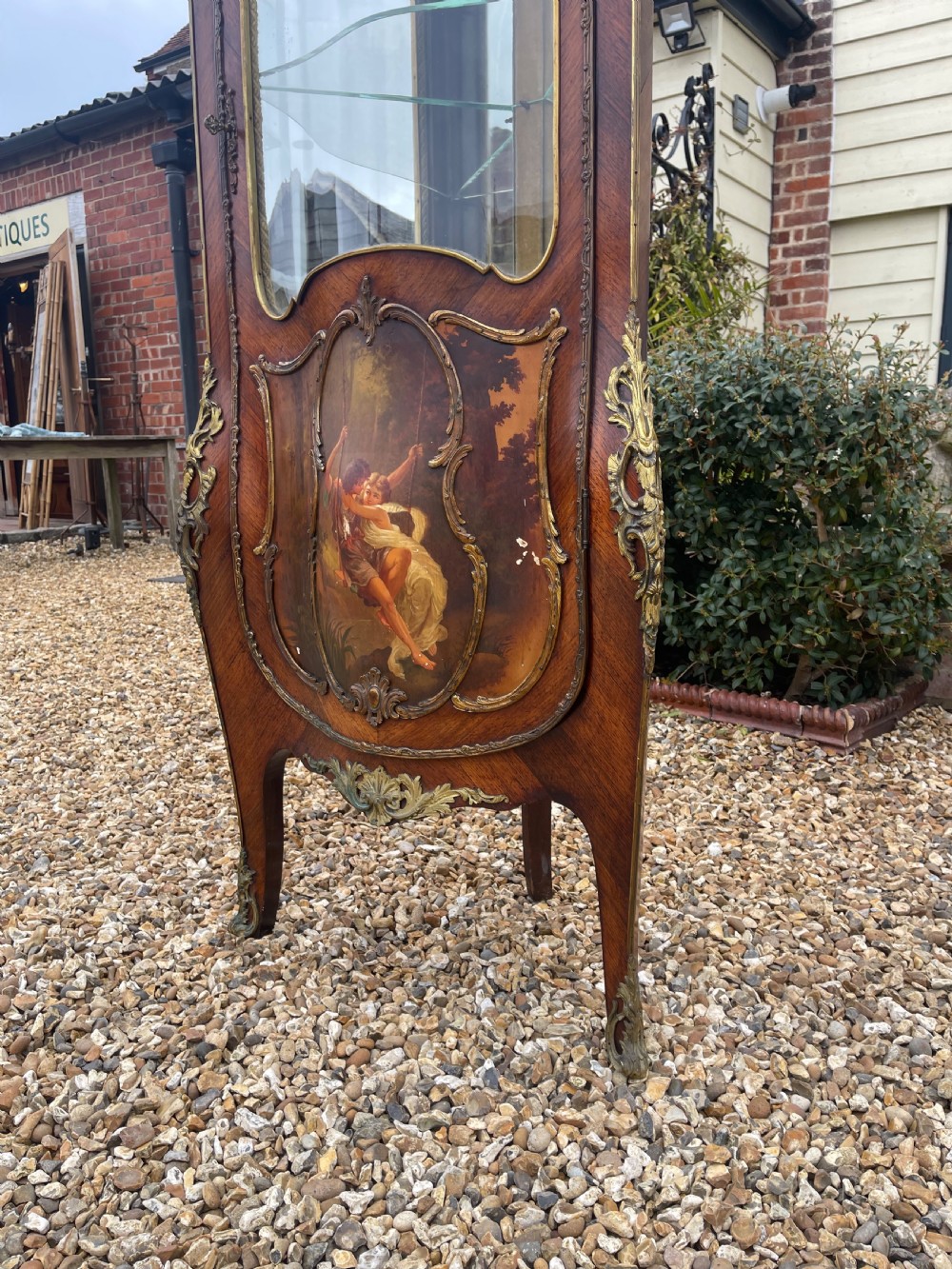 French Vernis Martin corner vitrine cabinet  View V