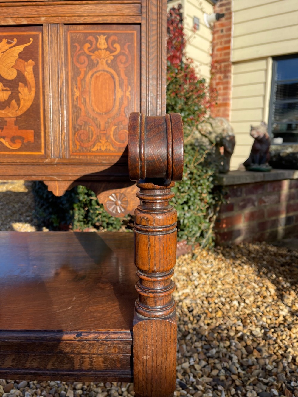 Shapland and Petter inlaid oak hall bench View VI