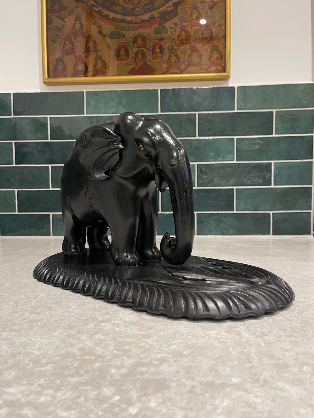 Nineteenth Century ebony elephant sculpture on base View V