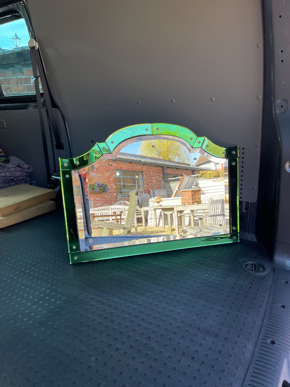 Art deco green bordered mirror  View II