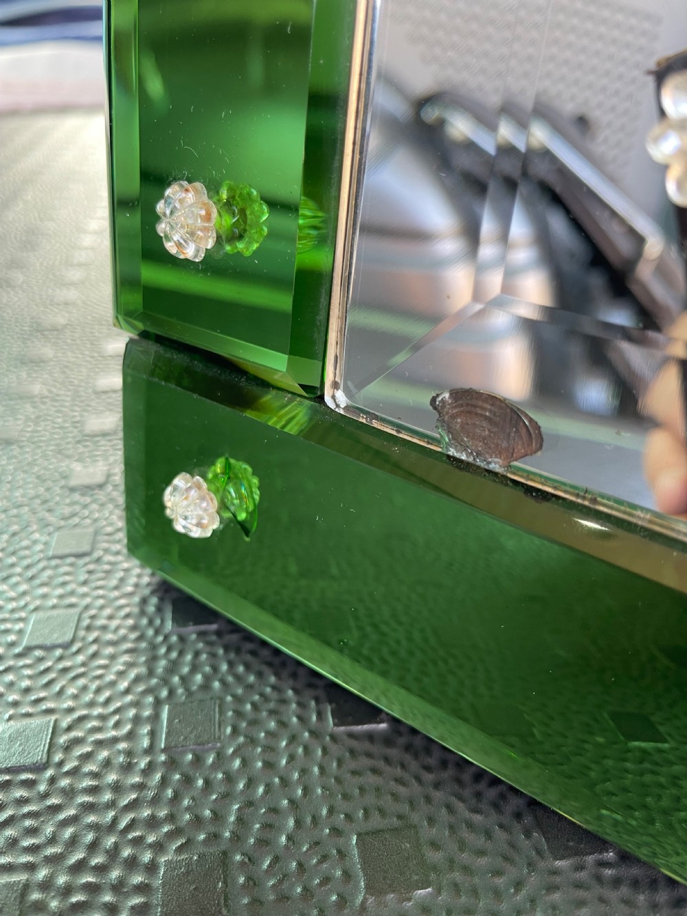Art deco green bordered mirror  View III