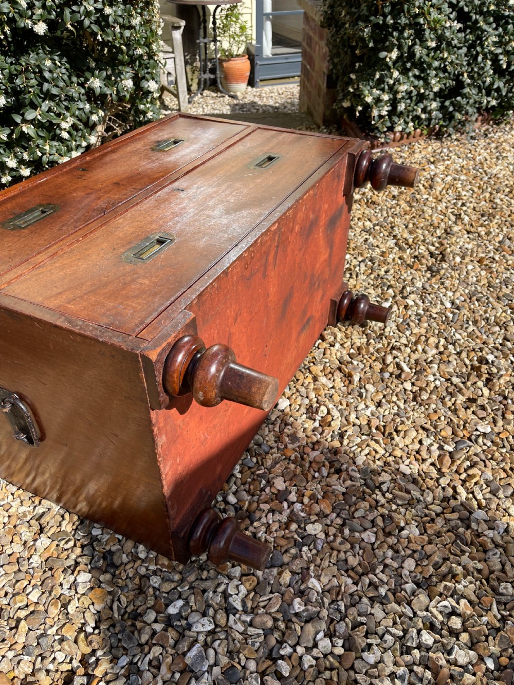 Neat sized mahogany campaign chest  View III