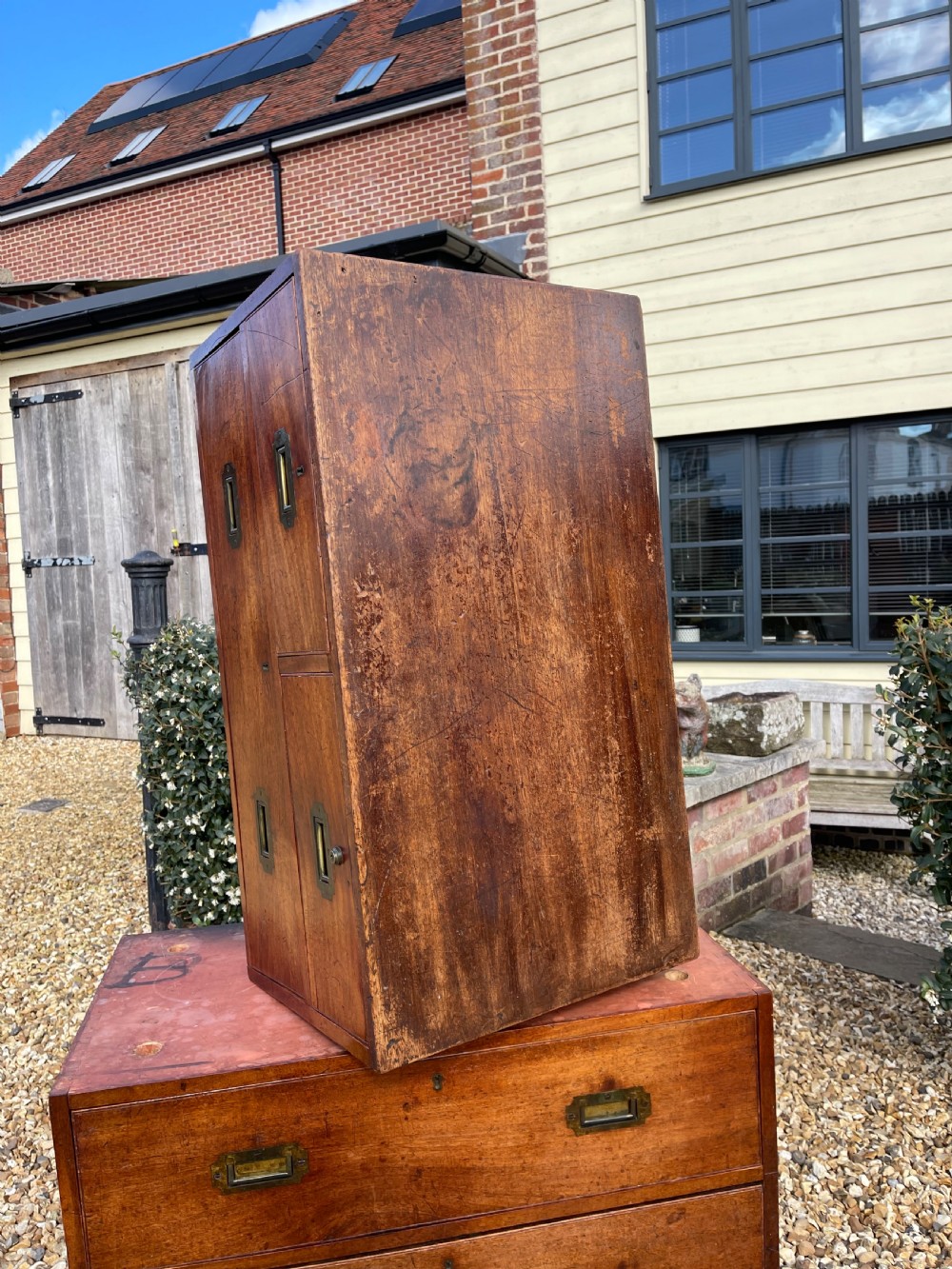 Neat sized mahogany campaign chest  View V