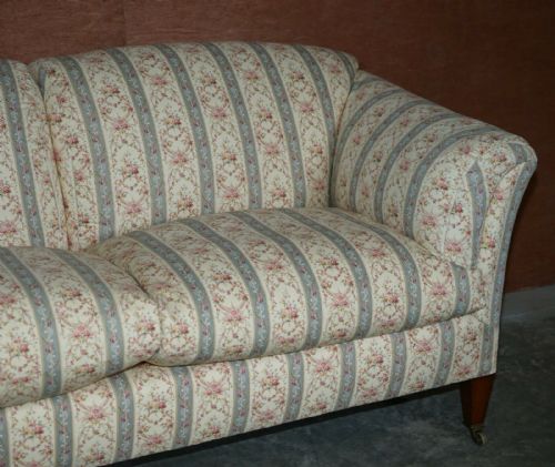 ANTIQUE HOWARD SONS PORTARLINGTON LARGE SOFA ORIGINAL TICKING UPHOLSTERY - ADDITIONAL PHOTO 3
