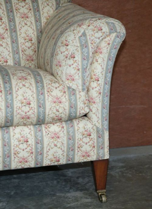 ANTIQUE HOWARD SONS PORTARLINGTON LARGE SOFA ORIGINAL TICKING UPHOLSTERY - ADDITIONAL PHOTO 5