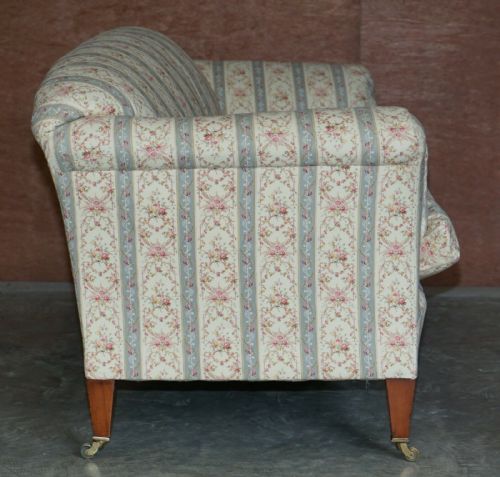 ANTIQUE HOWARD SONS PORTARLINGTON LARGE SOFA ORIGINAL TICKING UPHOLSTERY - ADDITIONAL PHOTO 9