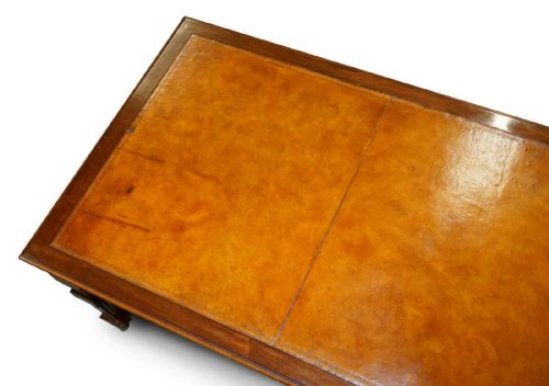 VICTORIAN 1880 RESTORED HAND DYED BROWN LEATHER MAHOGANY DINING TABLE 6 DRAWRS - ADDITIONAL PHOTO 2