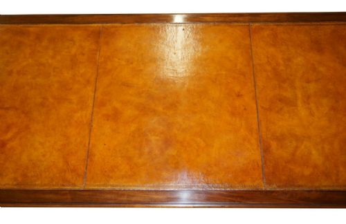 VICTORIAN 1880 RESTORED HAND DYED BROWN LEATHER MAHOGANY DINING TABLE 6 DRAWRS - ADDITIONAL PHOTO 3