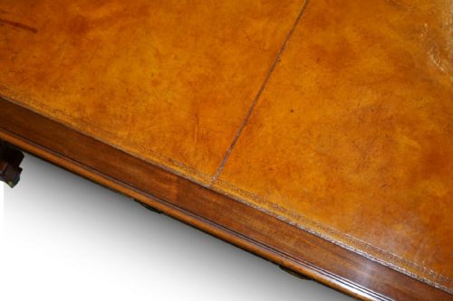 VICTORIAN 1880 RESTORED HAND DYED BROWN LEATHER MAHOGANY DINING TABLE 6 DRAWRS - ADDITIONAL PHOTO 4