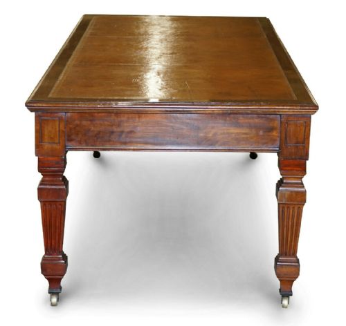 VICTORIAN 1880 RESTORED HAND DYED BROWN LEATHER MAHOGANY DINING TABLE 6 DRAWRS - ADDITIONAL PHOTO 8