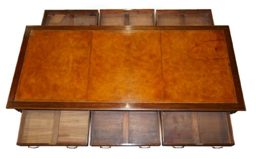 VICTORIAN 1880 RESTORED HAND DYED BROWN LEATHER MAHOGANY DINING TABLE 6 DRAWRS - ADDITIONAL PHOTO 9