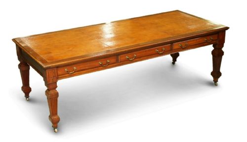 VICTORIAN 1880 RESTORED HAND DYED BROWN LEATHER MAHOGANY DINING TABLE 6 DRAWRS - ADDITIONAL PHOTO 11