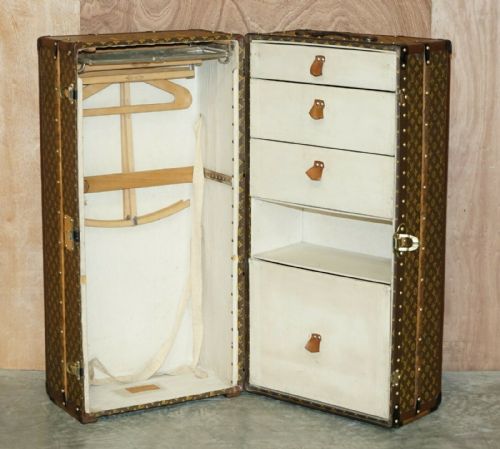 FULLY RESTORED 1920 LOUIS VUITTON FRANCE WARDROBE STEAMER TRUNK STENCIL MONOGRAM - ADDITIONAL PHOTO 6