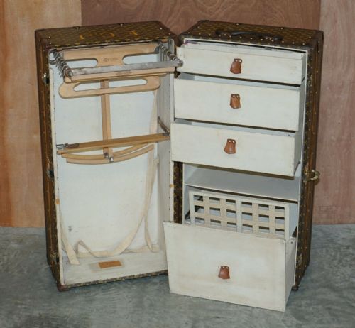 FULLY RESTORED 1920 LOUIS VUITTON FRANCE WARDROBE STEAMER TRUNK STENCIL MONOGRAM - ADDITIONAL PHOTO 10