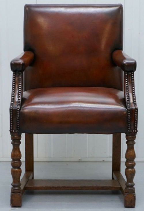 8 HOWARD SON'S STAMPED CIRCA 1900 BROWN LEATHER CARVER GAINSBOROUGH ARMCHAIRS - ADDITIONAL PHOTO 1