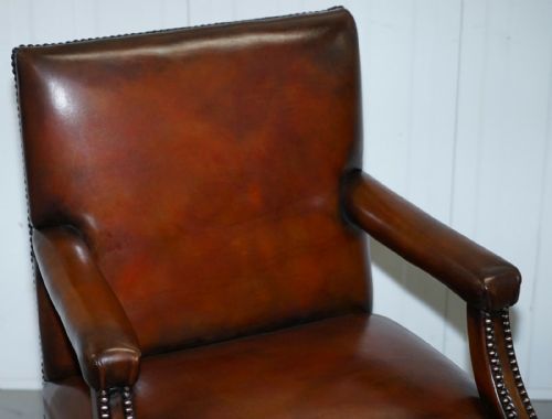 8 HOWARD SON'S STAMPED CIRCA 1900 BROWN LEATHER CARVER GAINSBOROUGH ARMCHAIRS - ADDITIONAL PHOTO 2
