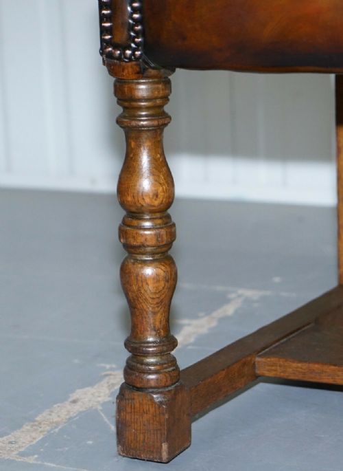 8 HOWARD SON'S STAMPED CIRCA 1900 BROWN LEATHER CARVER GAINSBOROUGH ARMCHAIRS - ADDITIONAL PHOTO 6