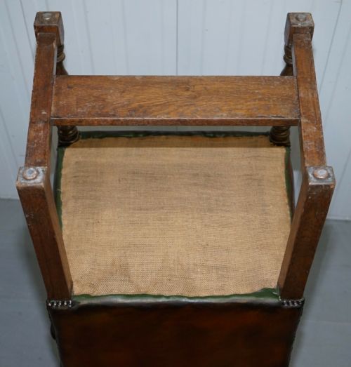8 HOWARD SON'S STAMPED CIRCA 1900 BROWN LEATHER CARVER GAINSBOROUGH ARMCHAIRS - ADDITIONAL PHOTO 7
