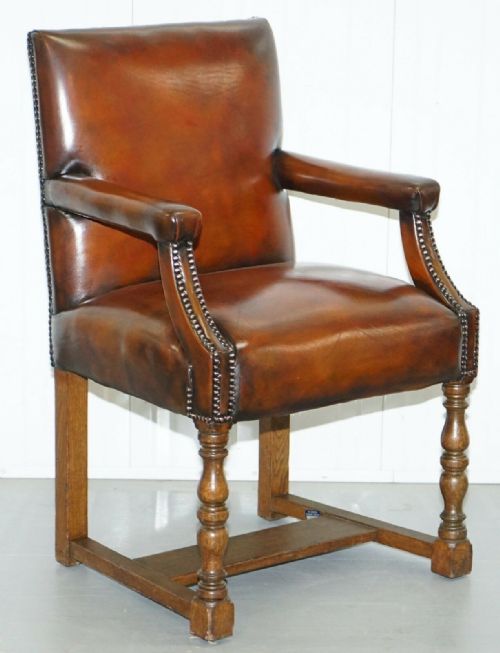 8 HOWARD SON'S STAMPED CIRCA 1900 BROWN LEATHER CARVER GAINSBOROUGH ARMCHAIRS - ADDITIONAL PHOTO 10