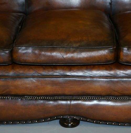 VERY RARE FULLY RESTORED GENTLEMAN'S CLUB MOUSTACHE BACK BROWN LEATHER SOFA - ADDITIONAL PHOTO 6