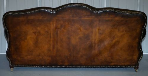 VERY RARE FULLY RESTORED GENTLEMAN'S CLUB MOUSTACHE BACK BROWN LEATHER SOFA - ADDITIONAL PHOTO 10
