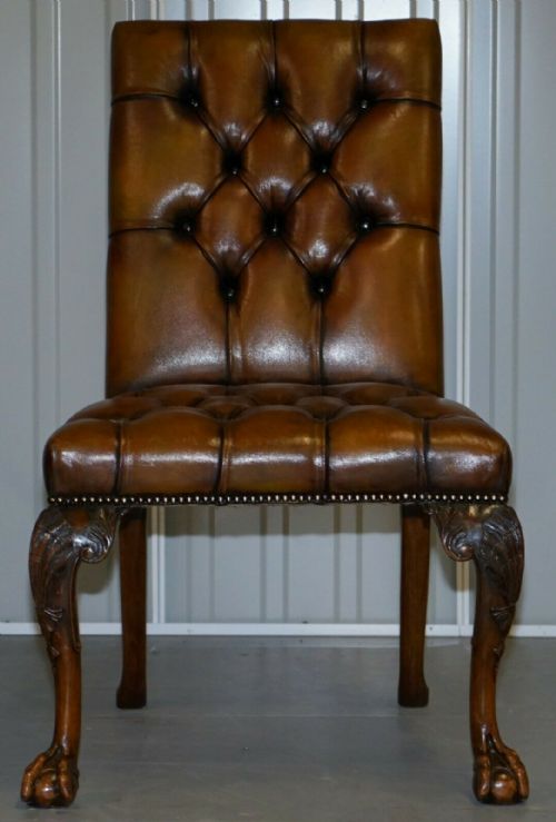 FULLY RESTORED SUITE OF NEW LEATHER CHESTERFIELD DINING CHAIRS CLAW BALL FEET - ADDITIONAL PHOTO 1
