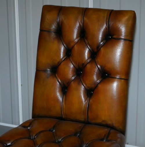 FULLY RESTORED SUITE OF NEW LEATHER CHESTERFIELD DINING CHAIRS CLAW BALL FEET - ADDITIONAL PHOTO 3