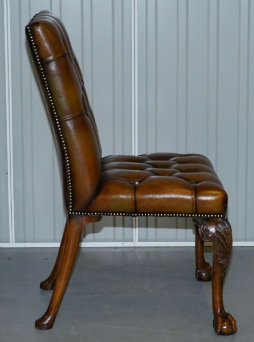 FULLY RESTORED SUITE OF NEW LEATHER CHESTERFIELD DINING CHAIRS CLAW BALL FEET - ADDITIONAL PHOTO 7